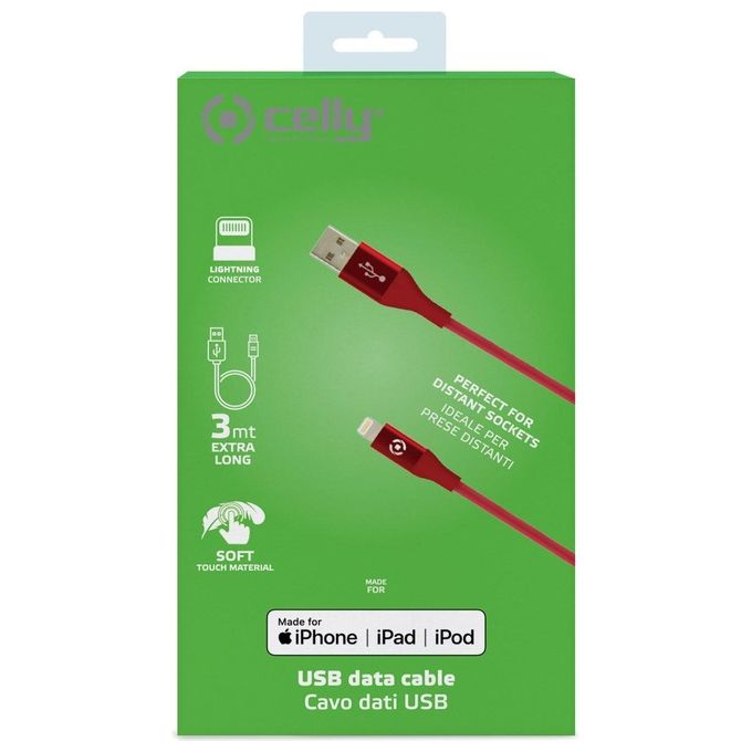 Celly Cavo Usb Lightning Color 3mt Rosso