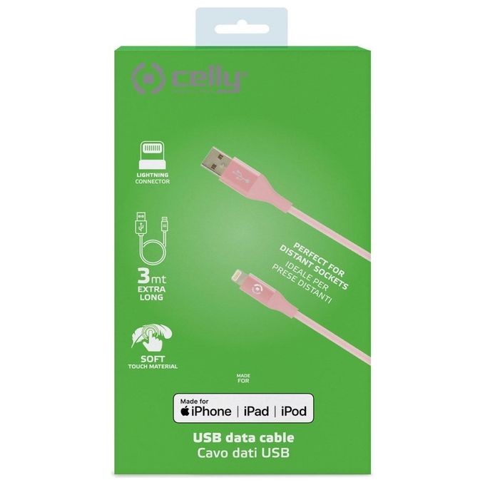 Celly Cavo Usb Lightning Color 3mt Rosa