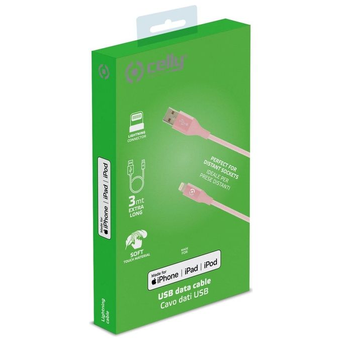 Celly Cavo Usb Lightning Color 3mt Rosa