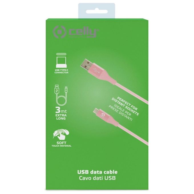 Celly Usb a Usb-C Color 3mt Rosa