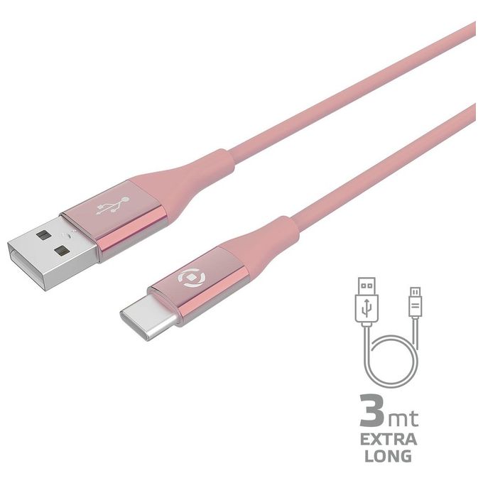 Celly Usb a Usb-C Color 3mt Rosa