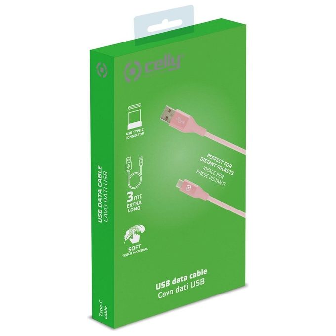 Celly Usb a Usb-C Color 3mt Rosa