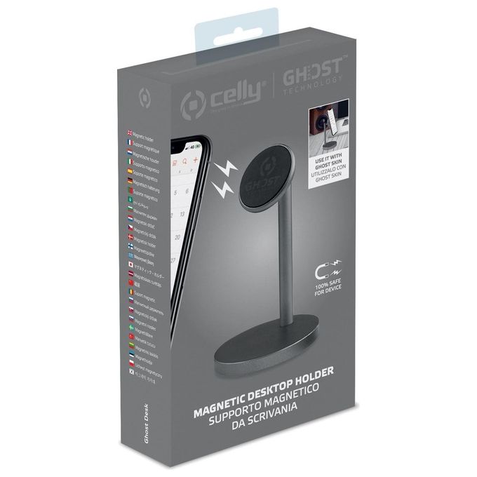 Celly GHOSTDESKDS Ghost Desk Supporto Magnetico Universale da Scrivania Orientabile 360° in Alluminio colore Nero