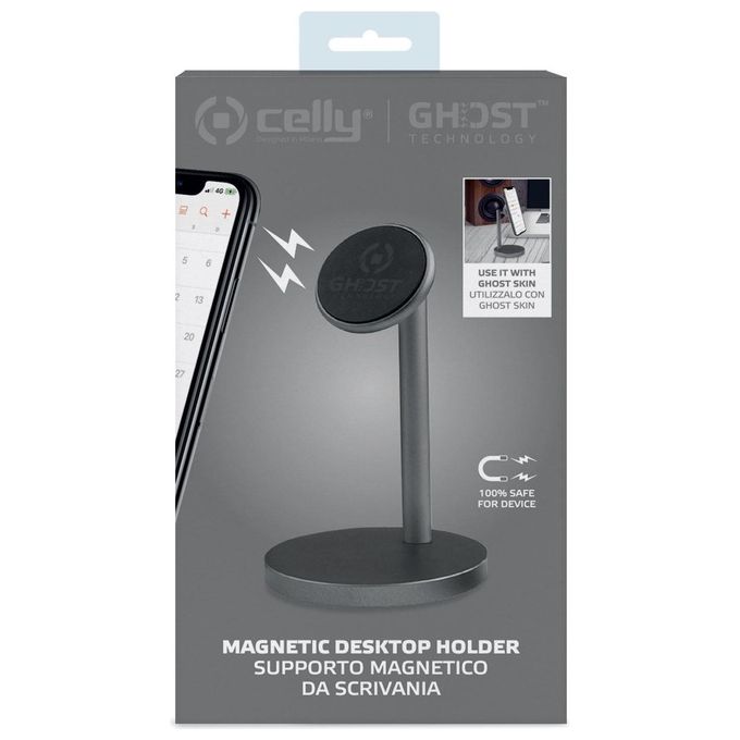 Celly GHOSTDESKDS Ghost Desk Supporto Magnetico Universale da Scrivania Orientabile 360° in Alluminio colore Nero