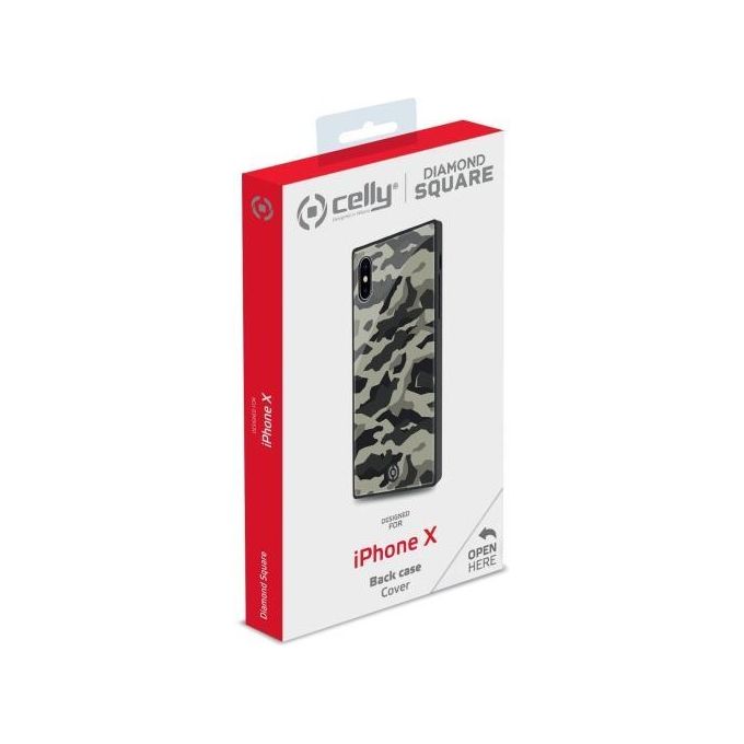 Celly Diamond Square Camo Cover per iPhone XS-X Nero
