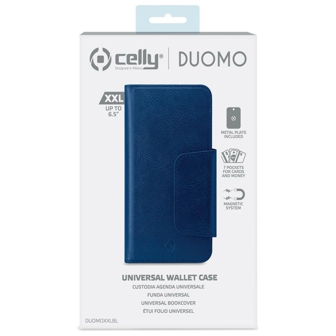 Celly Duomo Wallet Case Custodia per Smartphone 6.5'' Blu