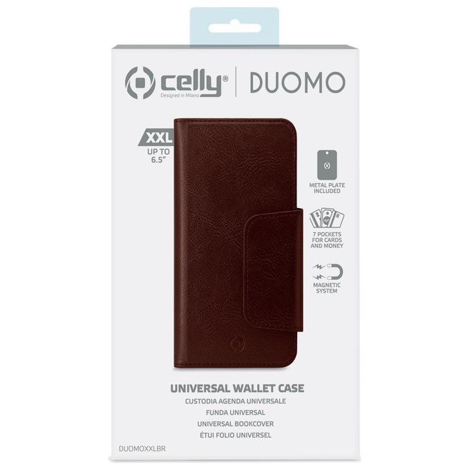 Celly Duomo Wallet Case Cover per Smartphone 6.5'' Marrone