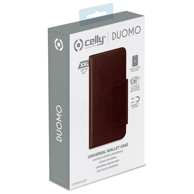 Celly Duomo Wallet Case Cover per Smartphone 6.5'' Marrone