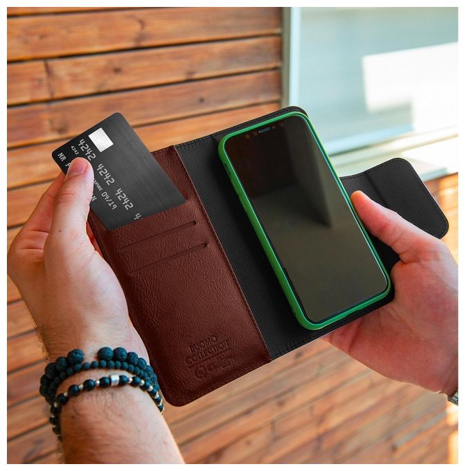 Celly Duomo Wallet Case Cover per Smartphone 6.5'' Marrone