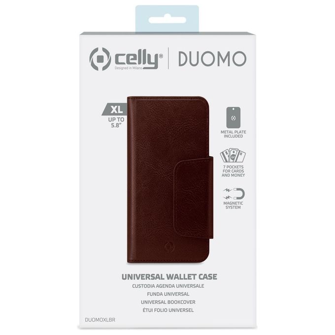 Celly Duomo Wallet Case Cover per Smartphone Universale 5.8'' Marrone