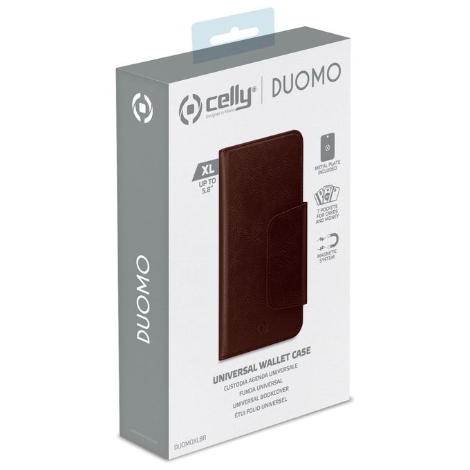 Celly Duomo Wallet Case Cover per Smartphone Universale 5.8'' Marrone