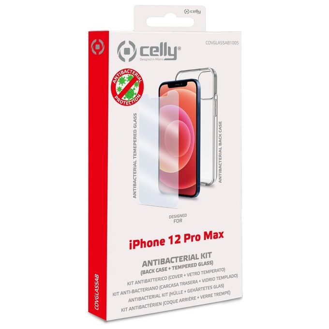 Celly Pack Antibatterico Custodia e Proteggi Schermo per iPhone 12 Pro Max