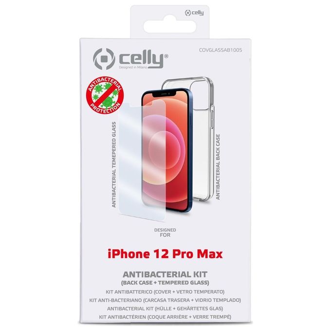 Celly Pack Antibatterico Custodia e Proteggi Schermo per iPhone 12 Pro Max