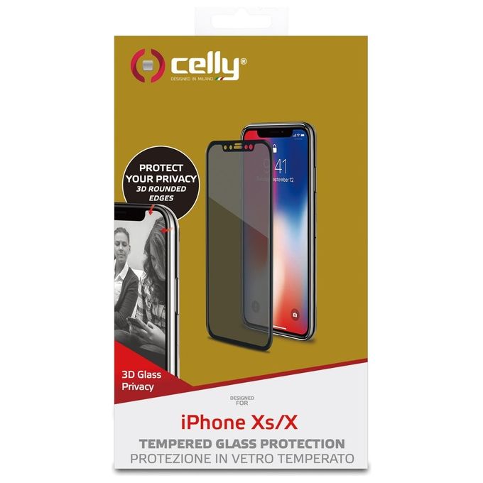 Celly Pellicola Privacy 3D Glass per iPhone X-XS Nero