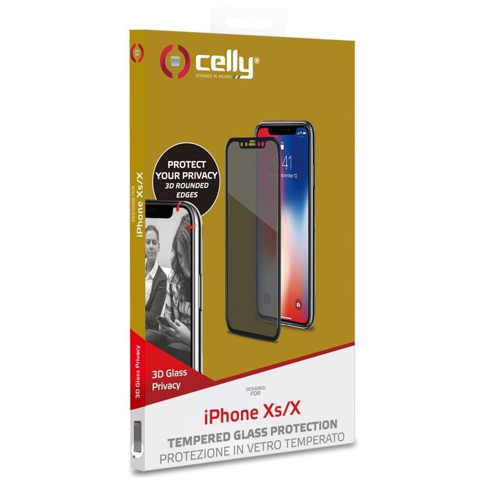 Celly Pellicola Privacy 3D Glass per iPhone X-XS Nero