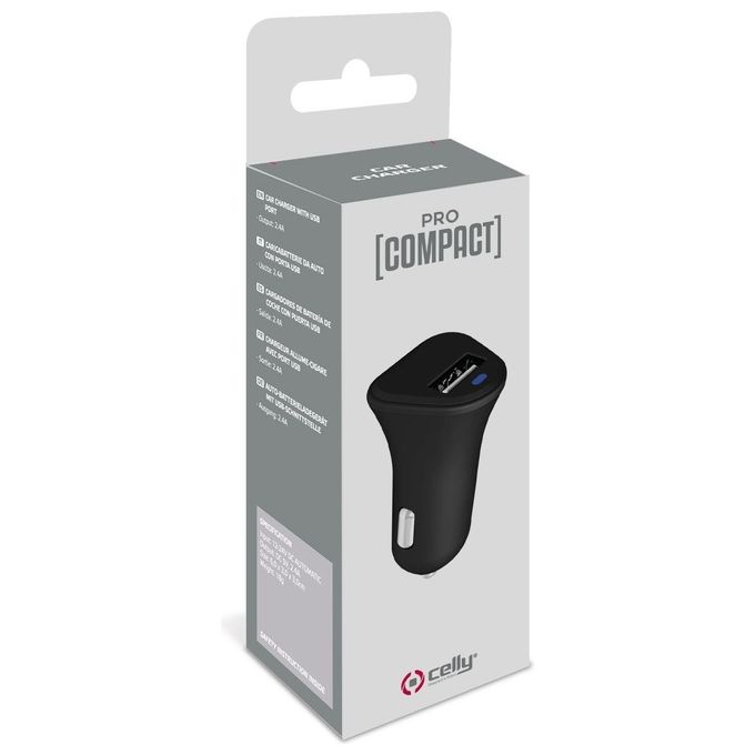 Celly Procompact Caricabatterie da Auto Usb 24a Nero