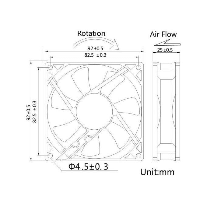 Link ventola 92x92x25 12 volt connettore 3 fili con viti incluse