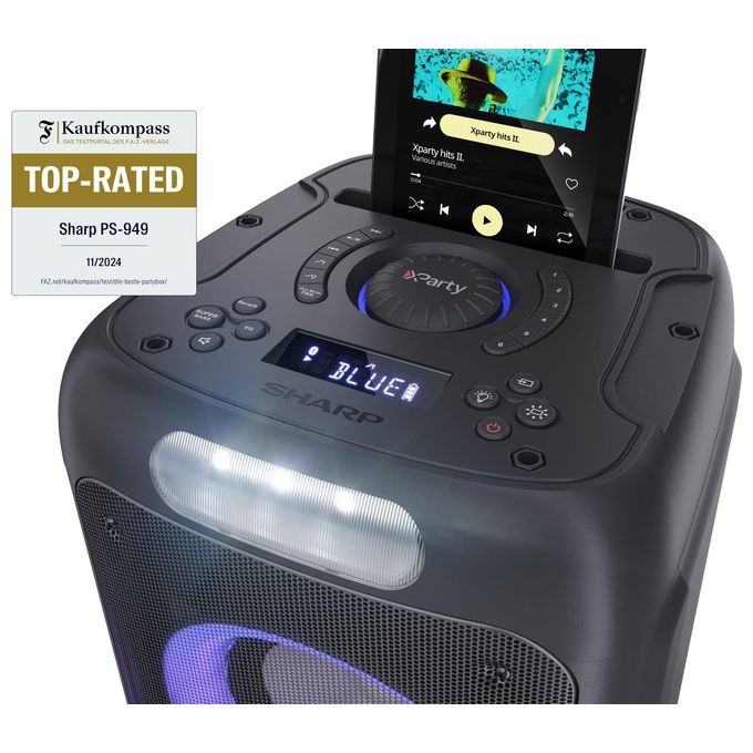 Sharp PS-949 XParty Street Beat Altoparlante Portatile 2.1 Canali 132 W PMPO Bluetooth 5.0 Luci LED RGB colore Nero