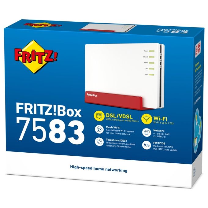 FRITZ! 20002921 FRITZ!Box 7583 VDSL Router Wireless Dual-band 2.4 GHz 5 GHz Wi-Fi 5 Gigabit Ethernet 4G VoIP DECT colore Rosso Bianco