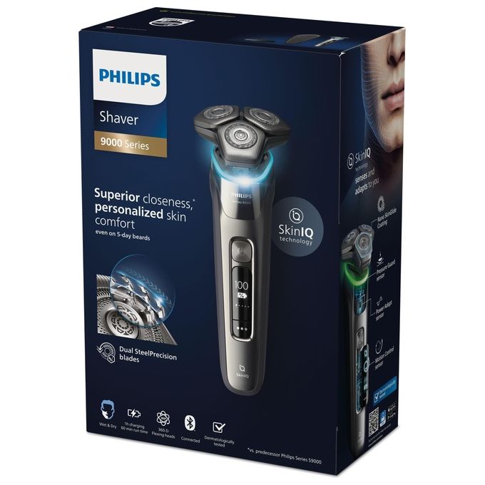Philips S9974-35 Shaver Series 9000 Rasoio elettrico rotativo Wet and Dry 3 testine autonomia 60 min colore Cromo