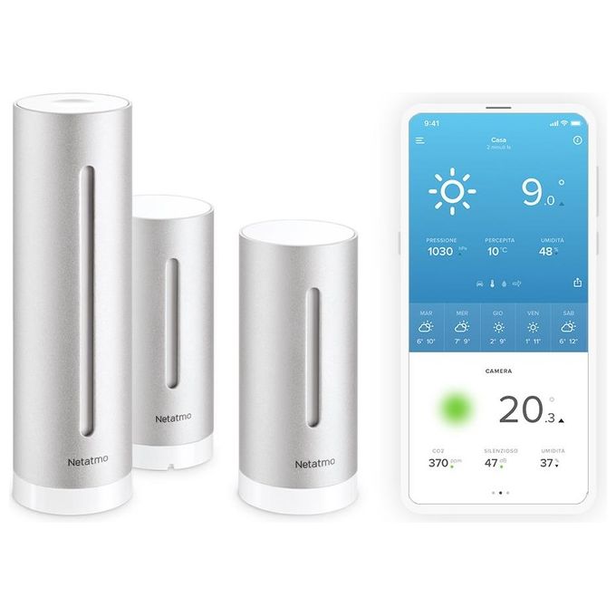 Netatmo NBU-NWS-NIM-EU Stazione Meteo Intelligente Modulo Interno Aggiuntivo Wi-Fi HomeKit Alexa colore Argento