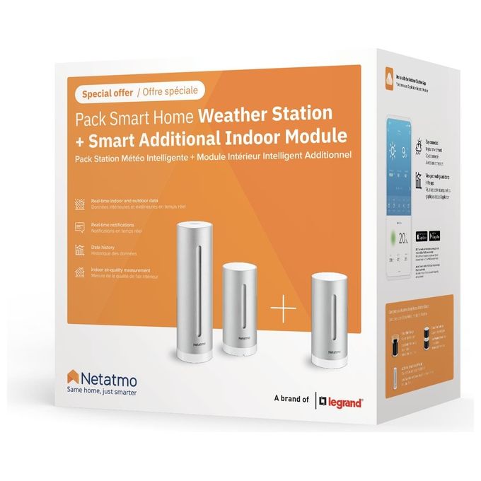 Netatmo NBU-NWS-NIM-EU Stazione Meteo Intelligente Modulo Interno Aggiuntivo Wi-Fi HomeKit Alexa colore Argento
