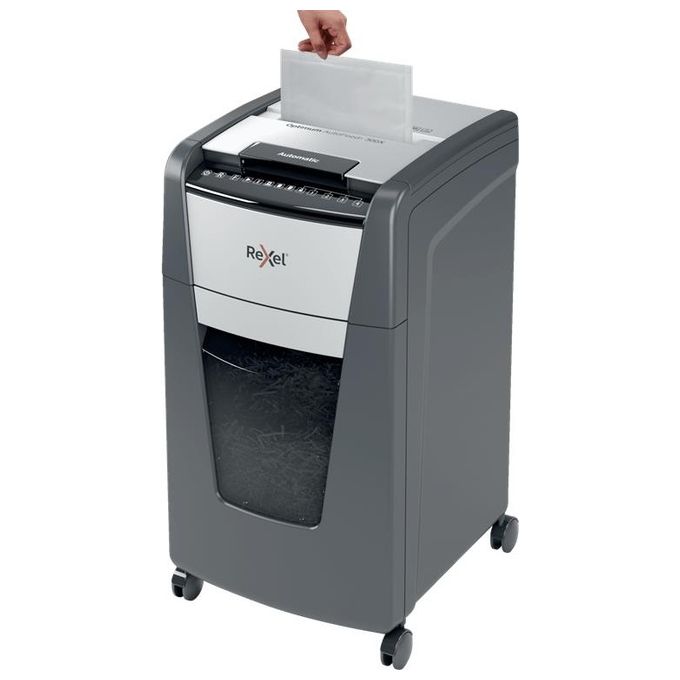 Rexel Optimum Auto Feed+ Distruggidocumenti Automatico 300 Fogli Taglio a Frammento 60 Litri Cestino Removibile con Rotelle