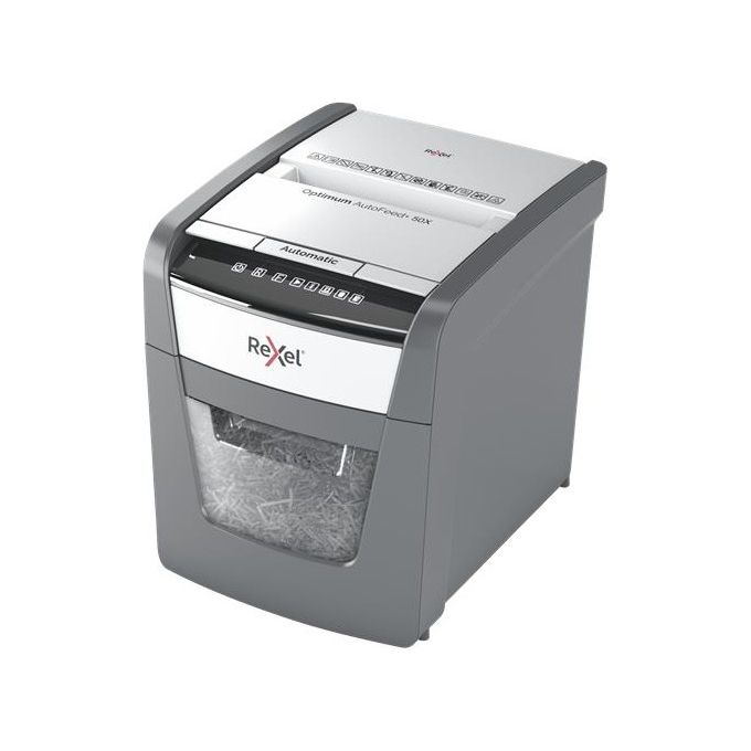 Rexel 2020050X Optimum Auto Feed+ Distruggidocumenti Automatico 50 Fogli Taglio a Frammento 20 Litri Cestino Removibile