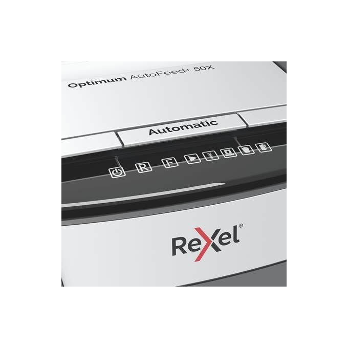 Rexel 2020050X Optimum Auto Feed+ Distruggidocumenti Automatico 50 Fogli Taglio a Frammento 20 Litri Cestino Removibile