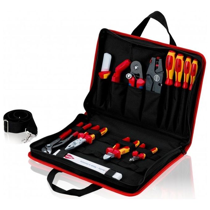 KNIPEX 00 21 11 Borsa portautensili Compact per impianti elettrici 14 pezzi in tessuto poliestere resistente con 8 tasche e 7 asole colore Nero