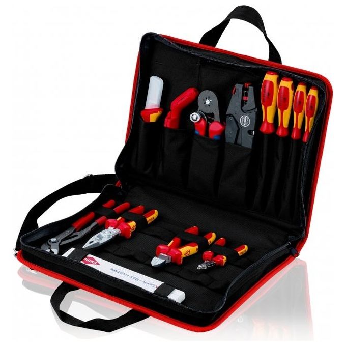 KNIPEX 00 21 11 Borsa portautensili Compact per impianti elettrici 14 pezzi in tessuto poliestere resistente con 8 tasche e 7 asole colore Nero