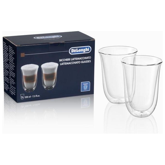 DeLonghi Set Latte Macchiato 2 Tazzine Latte Macchiato con Doppia Parete Termica 220 ml