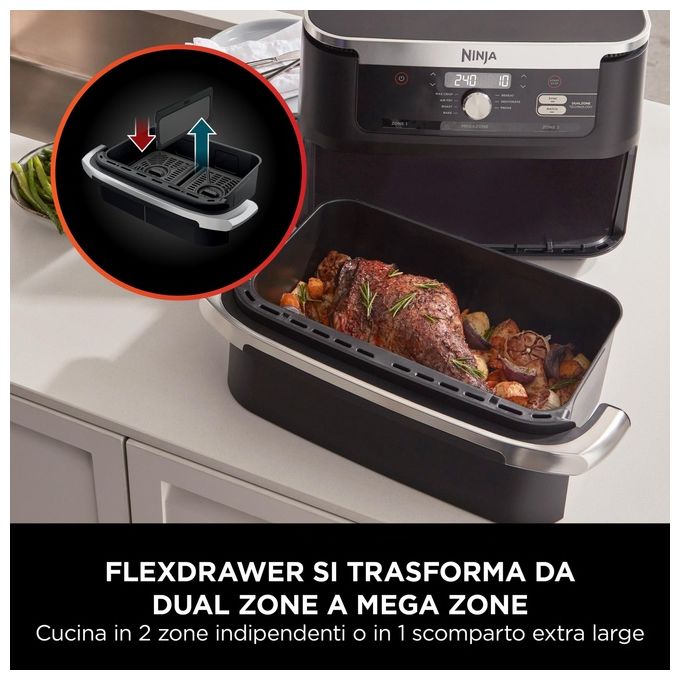 Ninja AF500EU FlexDrawer Friggitrice ad aria 10.4 L 2470 W 7 Programmi Dual Zone Touchscreen colore Nero