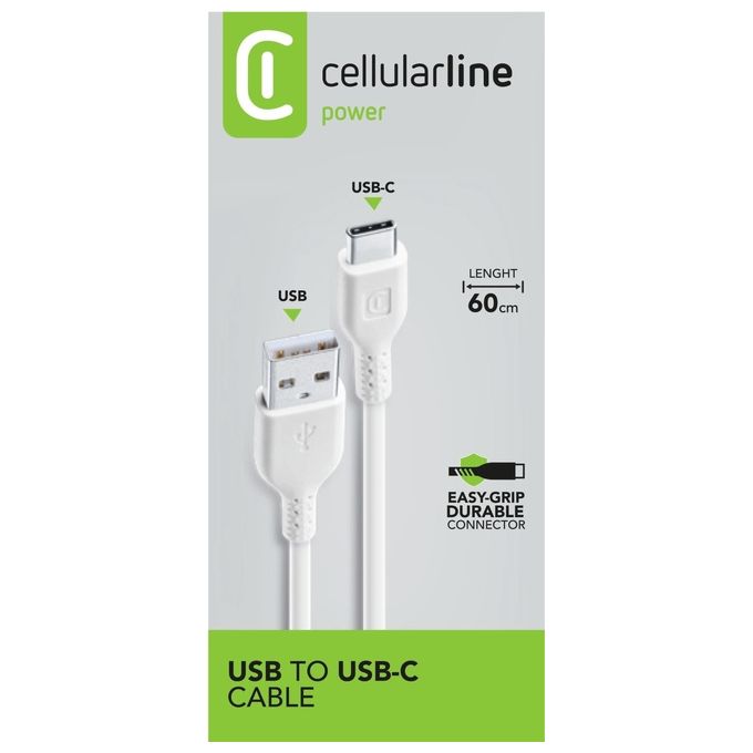 Cellular Line Power Cable Cavo USB-C per ricarica e trasferimento dati 0,6mt Bianco