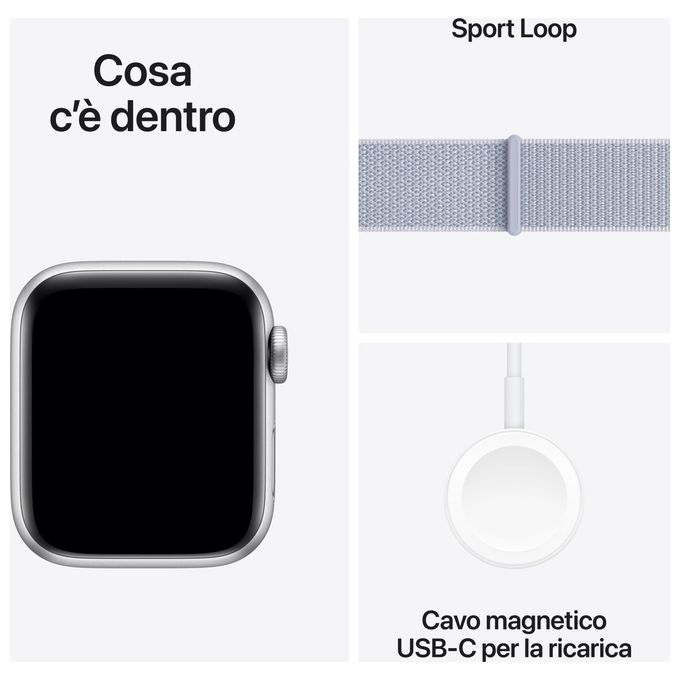 Apple MXGE3QL-A Apple Watch SE Smartwatch GPS + Cellular 40 mm Cassa in Alluminio Argento con Cinturino Sport Loop Blu Tempesta colore Blu Tempesta