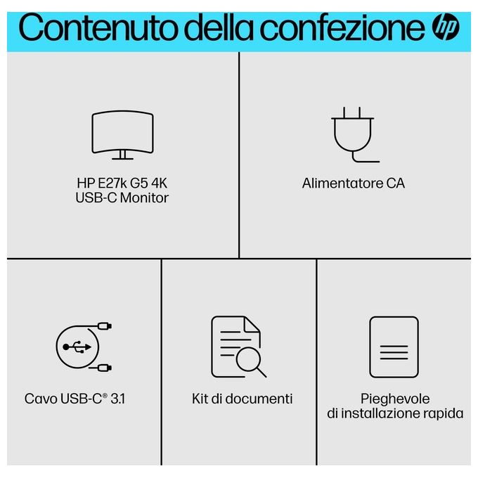 HP 6N4C4AA#ABB E27k G5 Monitor PC 27'' 4K Ultra HD IPS 3840x2160 USB-C 65W colore Nero Argento