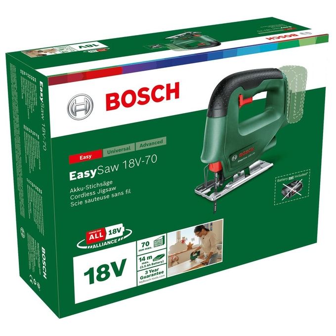 Bosch 0603012000 EasySaw Seghetto alternativo a batteria 18V con cambio lama SDS profondita' taglio legno 70 mm colore Nero