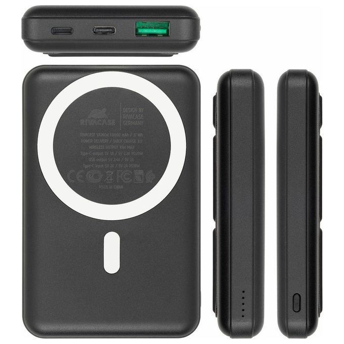 Rivacase VA2604 Power Bank MagSafe 10000 mAh Wireless Qi 15W QC PD 20W con Supporto Pieghevole