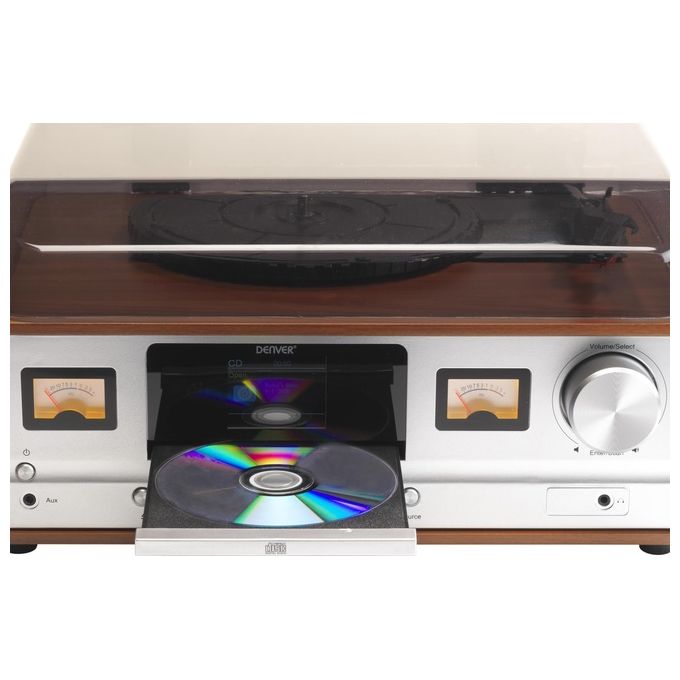 Denver MRD-52LIGHTWOOD Giradischi Stereo Sistema Audio Retro DAB+ FM Bluetooth Lettore CD 2x5W colore Legno Chiaro