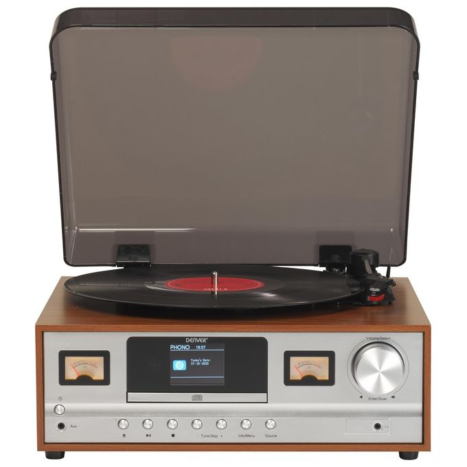 Denver MRD-52LIGHTWOOD Giradischi Stereo Sistema Audio Retro DAB+ FM Bluetooth Lettore CD 2x5W colore Legno Chiaro