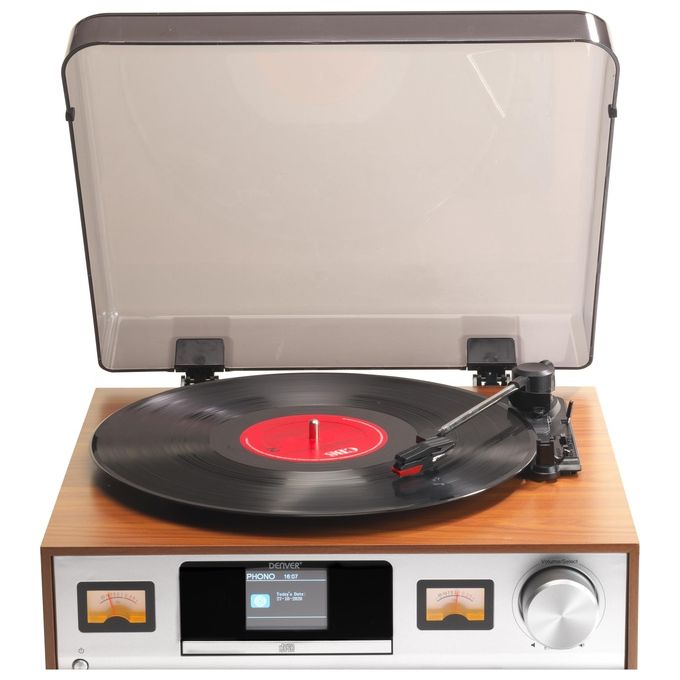Denver MRD-52LIGHTWOOD Giradischi Stereo Sistema Audio Retro DAB+ FM Bluetooth Lettore CD 2x5W colore Legno Chiaro
