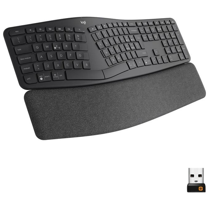 Logitech ERGO K860 Tastiera Ergonomica Wireless Split QWERTY Layout Italiano Bluetooth 2.4 GHz Supporto Polsi colore Grafite