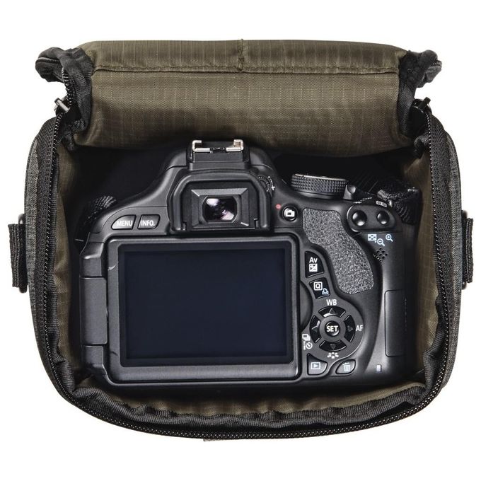Hama 00121304 Terra Custodia semirigida per fotocamera digitale con obiettivo zoom o reflex mirrorless in poliestere riciclato con tracolla rimovibile e tasche laterali colore Grigio
