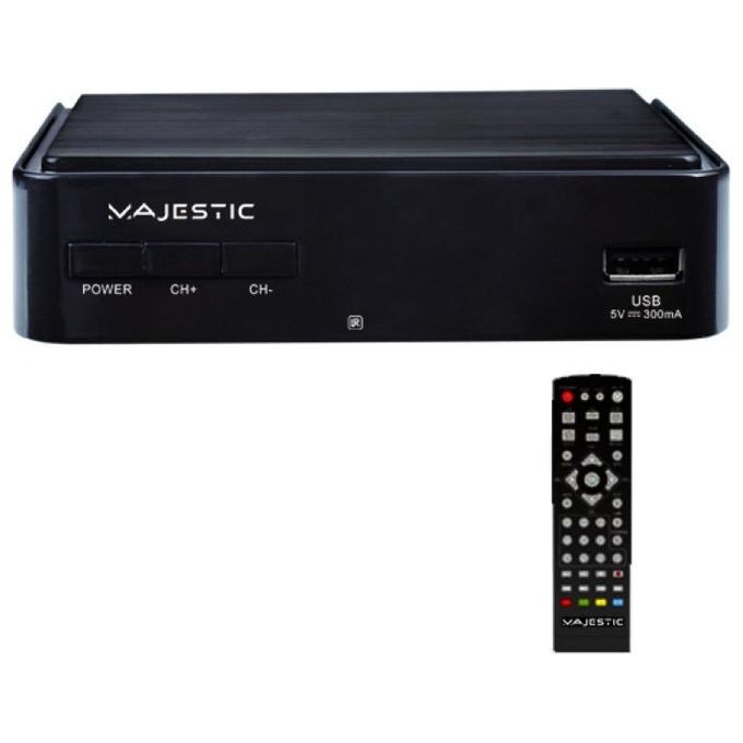 New Majestic DEC-665 HD USB Decoder Digitale Terrestre DVB-T2 HD HEVC HDMI USB 2.0 Scart EPG colore Nero