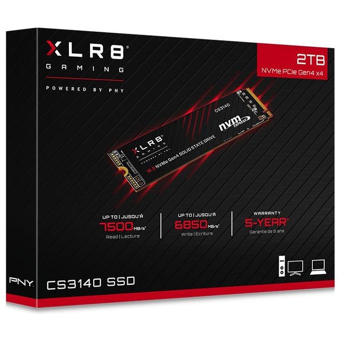 PNY M280CS3140-2TB-RB XLR8 CS3140 SSD interno M.2 NVMe Gen4 2 TB 7500 MB-s lettura 6850 MB-s scrittura colore Nero