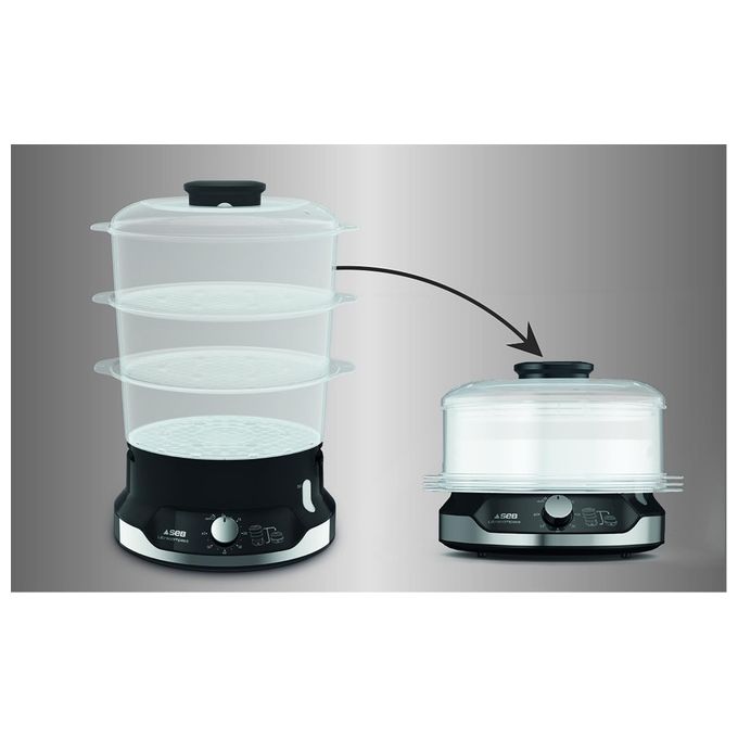 Tefal VC204810 Ultracompact Vaporiera Elettrica 3 Cestelli 9 L 800W Timer 60 min colore Nero