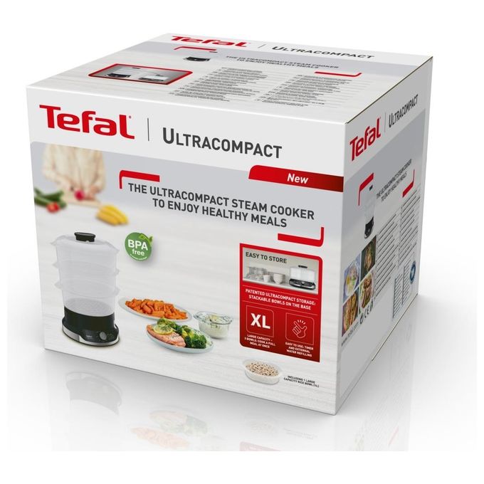 Tefal VC204810 Ultracompact Vaporiera Elettrica 3 Cestelli 9 L 800W Timer 60 min colore Nero