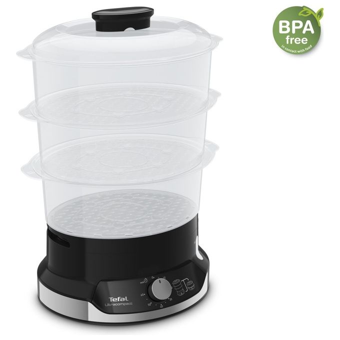 Tefal VC204810 Ultracompact Vaporiera Elettrica 3 Cestelli 9 L 800W Timer 60 min colore Nero