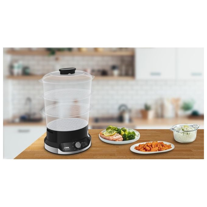 Tefal VC204810 Ultracompact Vaporiera Elettrica 3 Cestelli 9 L 800W Timer 60 min colore Nero