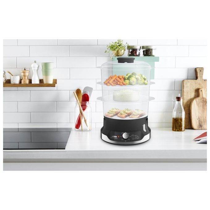Tefal VC204810 Ultracompact Vaporiera Elettrica 3 Cestelli 9 L 800W Timer 60 min colore Nero